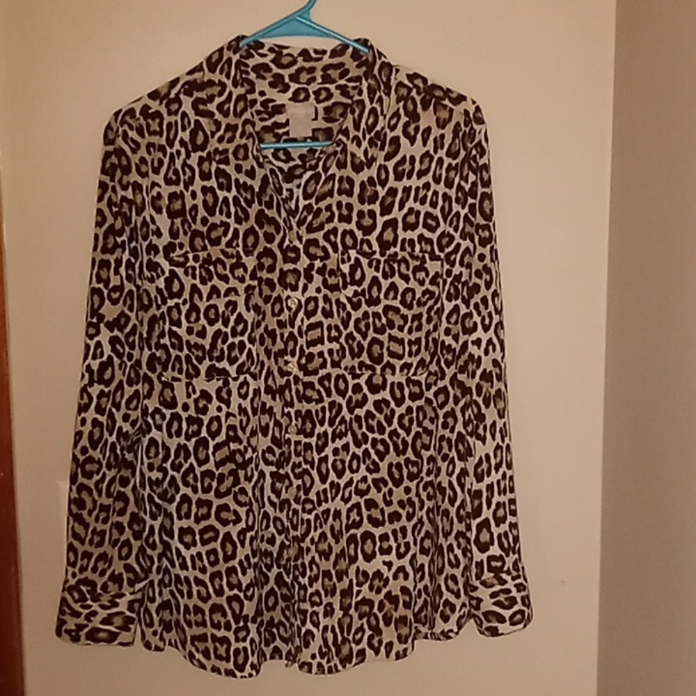 Chico's Leopard Button Down  Blouse Top Size 16 Petite